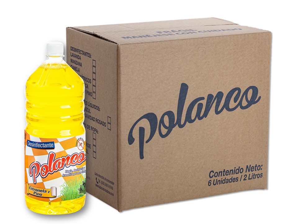 Desinfectante Multiusos Citronela y Pino 2 Litros (Caja 6 unidades) -  Productos Polanco